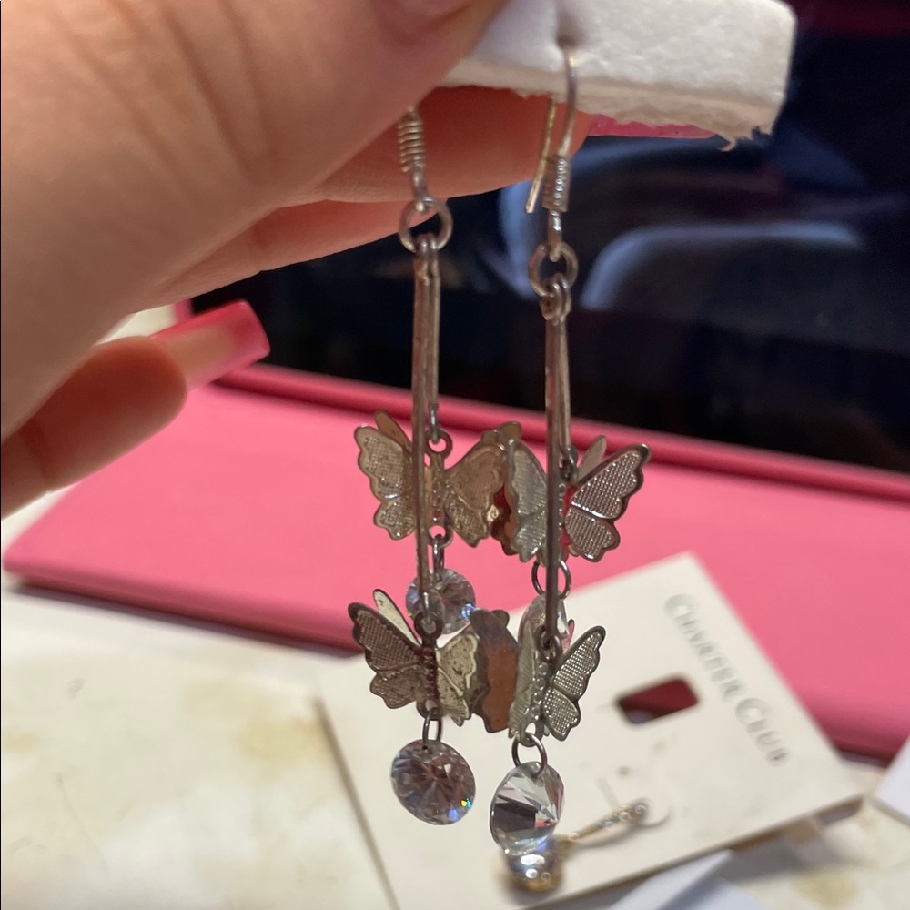 Elegant Silver Butterfly Dangle Earrings